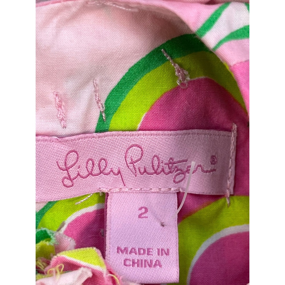 Lilly Pulitzer Floral Rosette Neck Shift Dress Pink Green Girls Size 2 - Picture 2 of 10